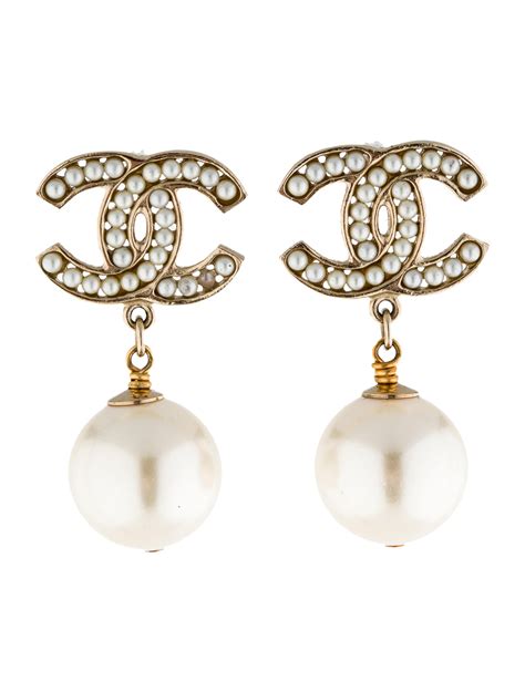 chanel cc pearl hoop earrings|Chanel pearl drop earrings price.